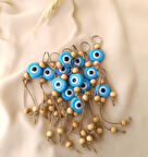 Nazar Boncuk Anahtarlık Mavi 10 Adet Kötü Göz Kovucu Ahşap Boncuklu Nazar Hand Made Hasır Nazarlı Anahtarlık