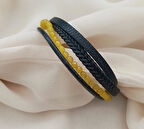 Doğaltaş Deri Bileklik Sarı Ceyt Taşı Unisex (20.5 ) Örgü  Çoklu Bilezik