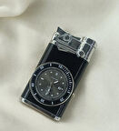 Saatli Çakmak Pürmüz Ayarlanabilir Mavi Gazlı Doldurulabilir Çift Alevli Çakmak Saat 