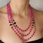 hematit taşı kolye, pembe kristal kolye, düğün için kolye tasarımı, kristal taş kolyeler, yazlık kolye, çok katlı doğal taş kolye