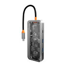 Ally 8In1 Type-C To Usb3.0 + Usb2.0 + Type-C + Pd + Hdmi + Sd + Tf + Ethernet Çoğaltıcı Transparan H