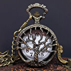 Hayat Ağacı Desenli Eskitme Metal Gövdeli Nostaljik Köstekli Hediyelik Cep Saati