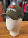 Türkiye Bayrak Nakışlı Unisex Haki Renk Pamuklu Fileli Cap Şapka