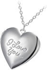 316L Çelik Gümüş İçi Açılır Kalp I Love You Kapaklı Fotoğraf Koyulabilen Kadın Kolye