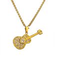 Gitar Taşlı Gold Paslanmaz Çelik Kadın Kolye 