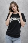 buğrahayalin Bisiklet Yaka Ön Baskılı  Kısa Kollu Tişört Streetwear Günlük Basic Pamuklu T-shirt - Siyah