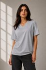 buğrahayalin V Yaka Basic Tişört Kısa Kol Yazlık Regular Fit T-Shirt - Gri