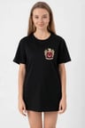 buğrahayalin Türk Arma Baskılı Oversize Bisiklet Yaka Günlük T-shirt - Siyah