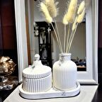 gümüş sim detaylı beton 3 lü dekorasyon seti