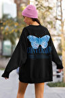 Tasarım Kelebek Baskılı Unisex Oversize Conversion Sweatshirt