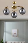 Modern Ilay Eskitme Gold Boyal füme kapalı camlı 3lü  Camlı Avize
