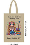 46 Tel DTF Baskılı Bez Poşet – 30x42 cm Saplı Ham Bez