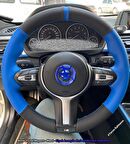 Bmw 3.20D Araca Özel Direksiyon Kılıfı (Nubuk Mavi Deri Yüzüklü)
