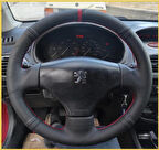 Peugeot 206 Araca Özel Direksiyon Kılıfı (Noktalı Düz Kırmızı Dikişli)