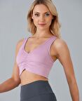 Aurafit Kadın Önü Büzgülü Arkası Çapraz Kaplı Croptop/Büstiyer