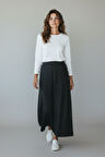 KADIN BELİ LASTİKLİ YANLARDAN DİVET DETAYLI KALIN KIŞLIK ETEK
