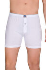 %100 Pamuklu Havlu Bel Düğmeli Beyaz Erkek Boxer 3'lü Paket