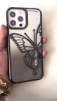  İphone 13 Pro Max uyumlu Kelebek Figürlü Sulu ve İçi Simli Şeffaf Slikon Telefon Kılıfı