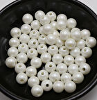 8 mm BEYAZ  PLASTİK DELİKLİ TAM İNCİ 100 GR