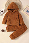 Kız Erkek Bebek Ve Çocuk Kapüşonlu Peluş Alt Üst İkili Takım