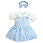 Kız Bebek Ve Çocuk Müslin Bandanalı Kısa Kol Gömlekli Elbise