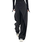 X Nurbeli Siyah Kadın Düğme Kapama Asimetrik Tasarımlı Palazzo Pantolon