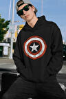 Kaptan Amerika Kalkan Baskılı Unisex Oversize Hoodie