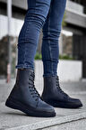 J0991 Bağcıklı Ortopedik Taban Suya ve Soğuğa Dayanıklı Günlük Kışlık Cilt Erkek Bot ST Siyah