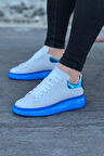 J095 Bağcıklı Ortopedik Taban Erkek Sneaker Günlük Ayakkabı MT Beyaz/Mavi