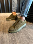 J044 Bağcıklı Ortopedik Taban Erkek Günlük Süet Sneaker Spor Ayakkabı HT Haki