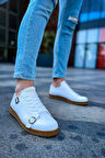 J191 Side Buckle Ortopedik Taban Günlük Cilt Erkek Sneaker Spor Ayakkabı CTT Beyaz