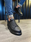 J044 Bağcıklı Ortopedik Taban Erkek Kapitone Desenli Günlük Sneaker Spor Ayakkabı ST Siyah