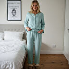 Organik Müslin 2'li Takım - Pijama Takımı - Gömlek Takım Naturel Doğal