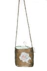 Kadın Gül Detaylı Hasır Sepet Omuz Çantası