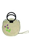 Kadın Çiçek İşlemeli Hasır Çanta