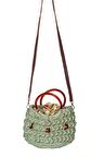 Kadın Çiçek Desenli El Örgüsü Plastik Saplı Jüt Çanta