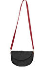 Kadın Siyah Kırmızı Hasır Örgü  Mini Omuz Çantası
