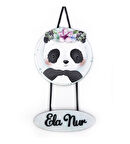 Meşgalem Çiçekten Taçlı Panda Yavrusu Temalı Kişiye Özel Kapı Süsü