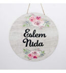 Meşgalem Ahşap Desenli Çiçek Süsleme Temalı Kişiye Özel Kapı Süsü