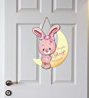 Meşgalem Utangaç Pembe Tavşan Temalı Kişiye Özel Kapı Süsü