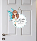 Meşgalem Mavi Kanatlı Kız Çocuğu Temalı Kişiye Özel Kapı Süsü