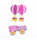 Meşgalem Pembe Uçan Balonda Kardeşler Temalı Kişiye Özel Kapı Süsü