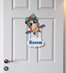 Meşgalem Minik Uçakta Koca Kafalı Hayvancık Temalı Kişiye Özel Kapı Süsü