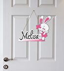 İsme Özel Sevimli Tavşan Temalı Çocuk Odası Kapı Süsü