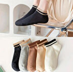 5'Çift Pamuklu Çizgili Kadın Patik Çorap