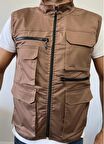 Kahverengi Gri Çok Cepli Tasarım Yelek