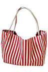 Çizgili Desen Dokuma Plaj Çantası - Kırmızı
