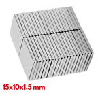 10 Adet 15X10X1.5 Mm Köşeli Neodyum Mıknatıs N35 Magnet Dayanıklı Nikel Kaplama