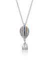 925 Ayar Gümüş Zincirli Rodyumlu Çizgili Desenli Renkli Taşlı Balon Kolye