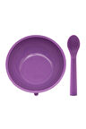 BABYCHEFS %100 PREMIUM SİLİKON 2'Lİ KASE KAŞIK MAMA SETİ VAKUM SİSTEMLİ MOR